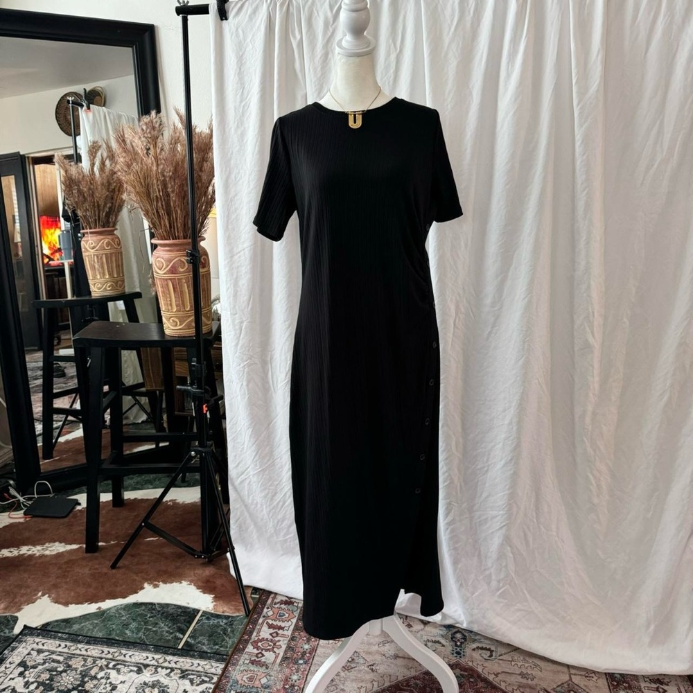 NWT LOFT womens solid black shirt maxi dress  size 10